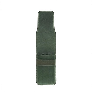 Galen Leather Crazy Horse Green Flap Pen Pouch (Triple)