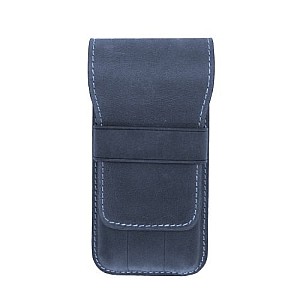 Galen Leather Crazy Horse Navy Blue Flap Pen Pouch (Triple)