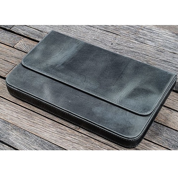 Galen Leather Magnum Opus 12 Slots Crazy Horse Smoky Grey Hard Pen Case