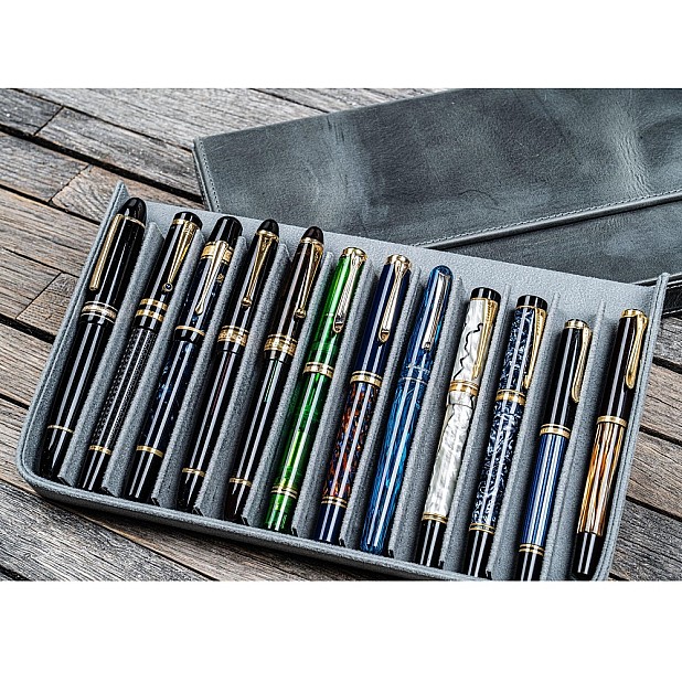 Galen Leather Magnum Opus 12 Slots Crazy Horse Smoky Grey Hard Pen Case