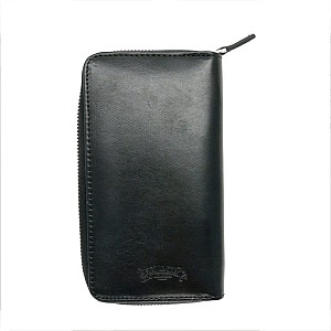 Galen Leather Black Zippered Pen Pouch (Triple)