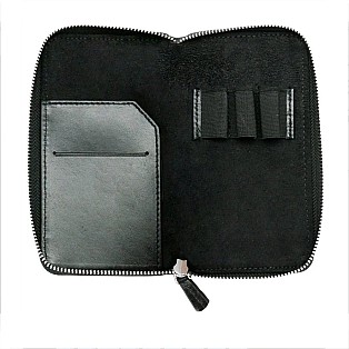 Galen Leather Black Zippered Pen Pouch (Triple)