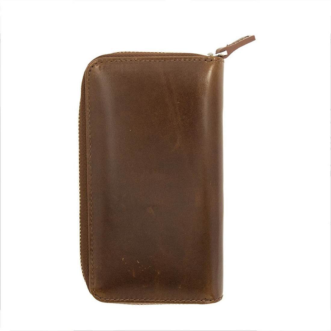 Galen Leather Chocolate Brown Zippered Pen Pouch (Triple)