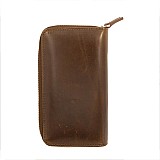 Galen Leather Chocolate Brown Zippered Pen Pouch (Triple)
