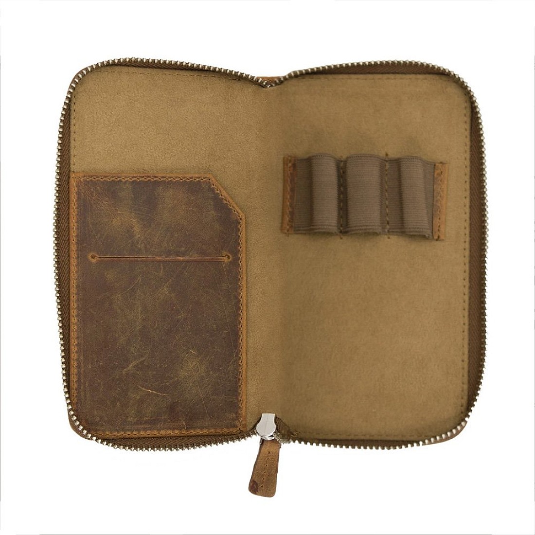 Galen Leather Crazy Horse Brown Zippered Pen Pouch (Triple)