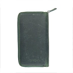Galen Leather Crazy Horse Green Zippered Pen Pouch (Triple)