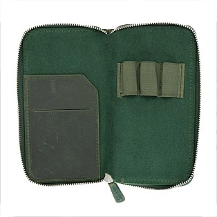 Galen Leather Crazy Horse Green Zippered Pen Pouch (Triple)