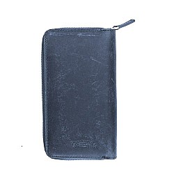 Galen Leather Crazy Horse Navy Blue Zippered Pen Pouch (Triple)