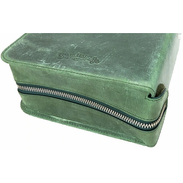 Galen Leather Crazy Horse Green Zippered Pen Pouch (Fortyfold)