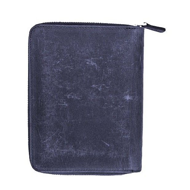 Galen Leather Crazy Horse Navy Blue Zippered Pen Pouch (Fivefold)