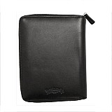 Galen Leather Black Zippered Pen Pouch (Fivefold)