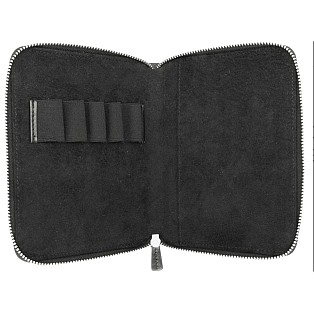 Galen Leather Black Zippered Pen Pouch (Fivefold)