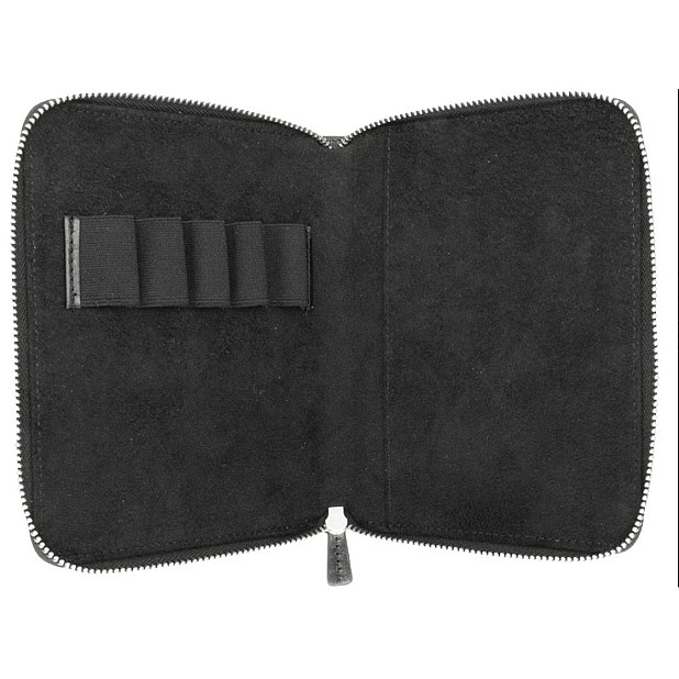 Galen Leather Black Zippered Pen Pouch (Fivefold)