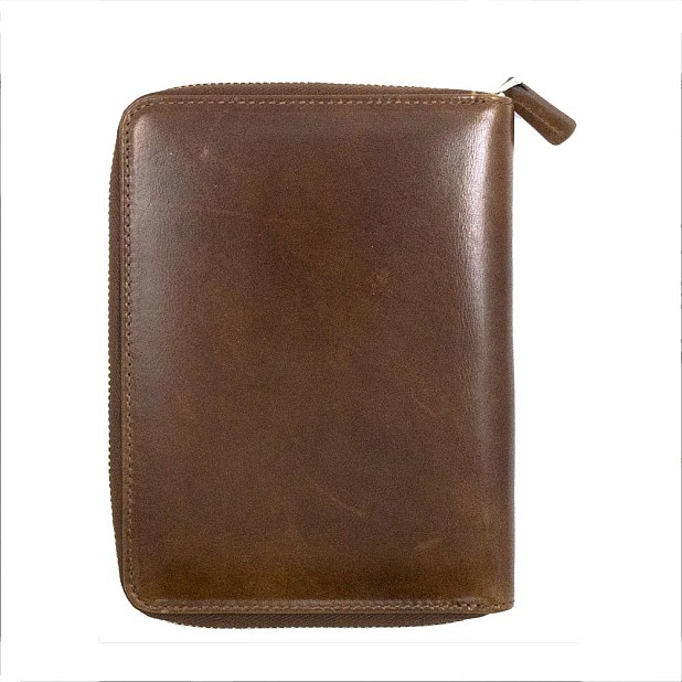 Galen Leather Chocolate Brown Zippered Pen Pouch (Fivefold)