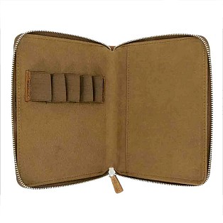 Galen Leather Crazy Horse Brown Zippered Pen Pouch (Fivefold)