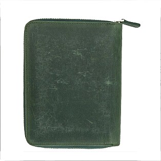 Galen Leather Crazy Horse Green Zippered Pen Pouch (Fivefold)