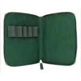 Galen Leather Crazy Horse Green Zippered Pen Pouch (Fivefold)