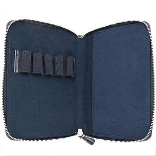 Galen Leather Navy Blue Zippered Pen Pouch (Fivefold)