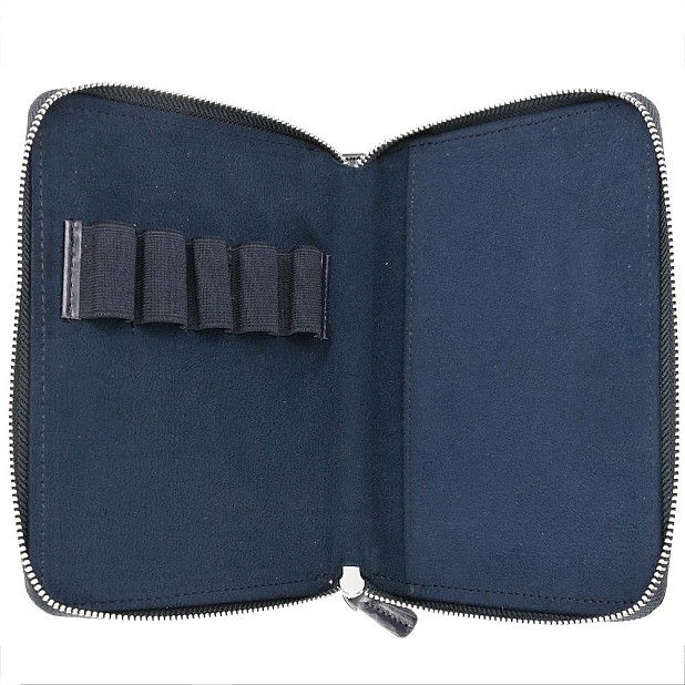 Galen Leather Crazy Horse Navy Blue Zippered Pen Pouch (Fivefold)