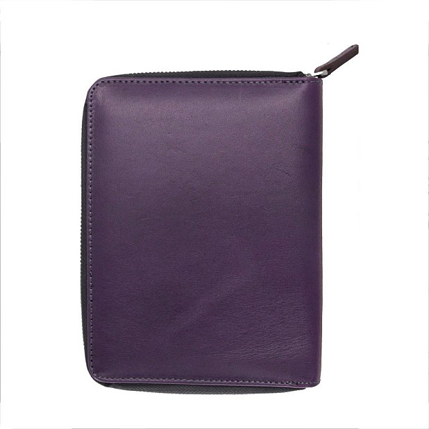 Galen Leather Purple Zippered Pen Pouch (Fivefold)