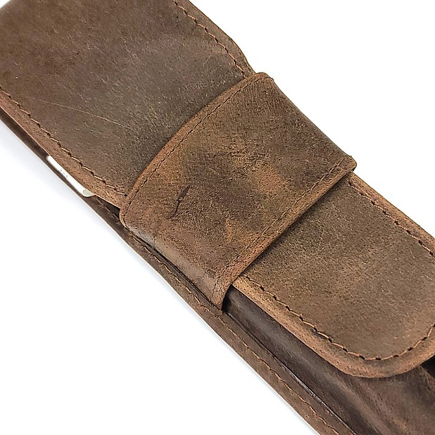 Girologio Bomber Brown Leather Pen Case (Double)