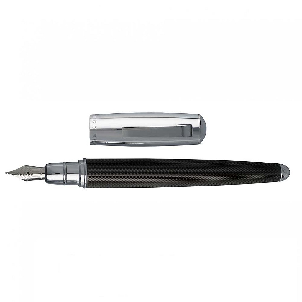 Genuine HUGO BOSS Grid Fine Fountain Pen with Chrome Plated Trim Cased 