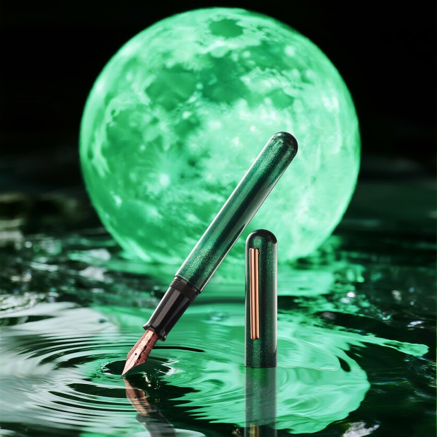 Ikkaku by Nahvalur Urushi Moon Trilogy Green Moon SE Caneta de tinta permanente