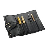 Jacques Herbin Large Leather Black Pen Pouch (Fourfold)