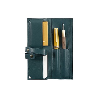 Jacques Herbin Small Leather Amber Pen Pouch (Double)
