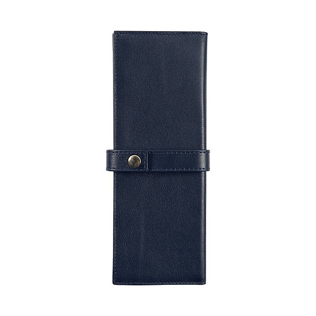 Jacques Herbin Small Leather Navy Blue Pen Pouch (Double)