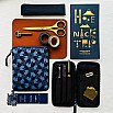 Kyoku Haku Archeology Blue Zippered Pen Pouch (Triple)