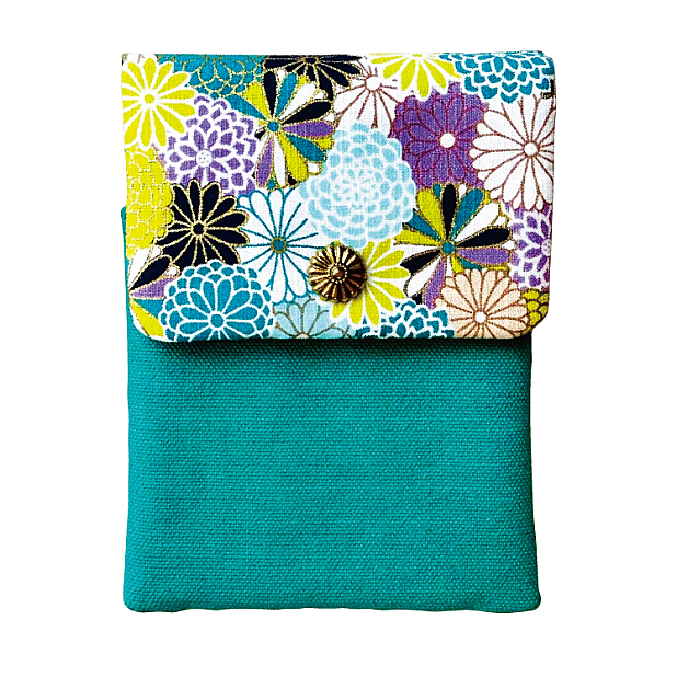 Kyoku Haku Dahlia Green Cotton Flap Pen Pouch (Fourfold)