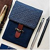 Kyoku Haku Seigaiha Dark Blue Cotton Flap Pen Pouch (Fourfold)