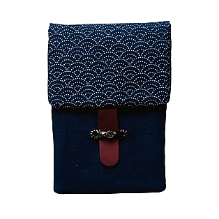 Kyoku Haku Seigaiha Dark Blue Cotton Flap Pen Pouch (Fourfold)