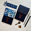 Kyoku Haku Seigaiha Dark Blue Cotton Flap Pen Pouch (Fourfold)