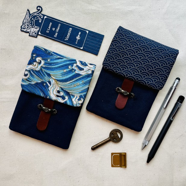 Kyoku Haku Wave Cotton Flap Pen Pouch (Fourfold)