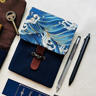 Kyoku Haku Wave Cotton Flap Pen Pouch (Fourfold)