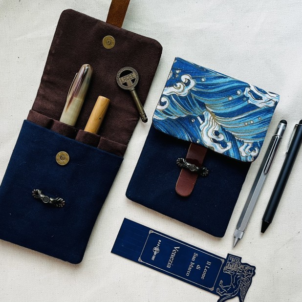 Kyoku Haku Wave Cotton Flap Pen Pouch (Fourfold)