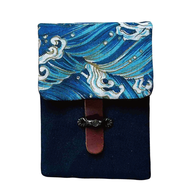 Kyoku Haku Wave Cotton Flap Pen Pouch (Fourfold)