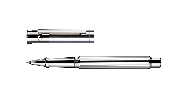 Otto Hutt Design 02 Tintenroller – 925er Sterling Silber, Guilloche, M-Mine Blau, Mit Gravurcode