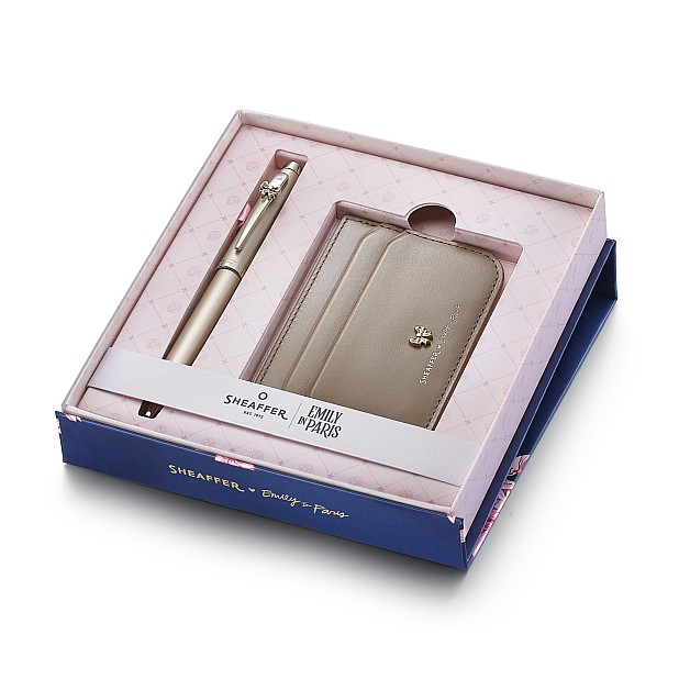Sheaffer 100 Emily in Paris Champagne Gold GT Pióro kulkowe and Credit Card Holder Set