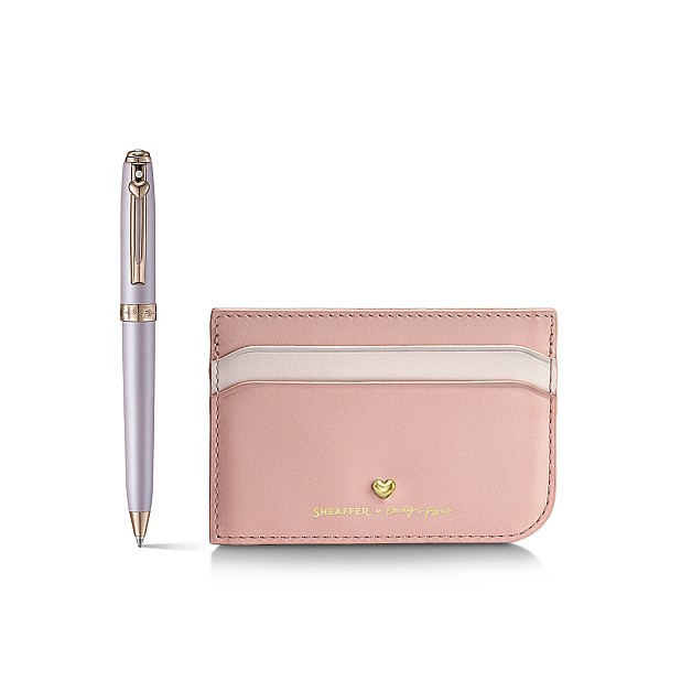 Sheaffer Prelude Mini Emily in Paris Pastel Pink and Swarovski Crystal RGT Esferográfica and Credit Card Holder Set