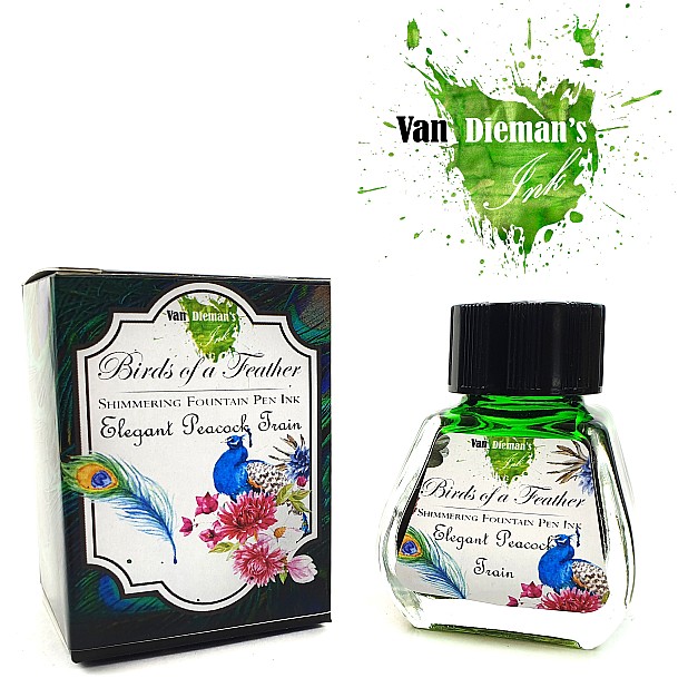 Van Dieman's Birds Of A Feather - Elegant Peacock Train Shimmering 30ml Ink Bottle