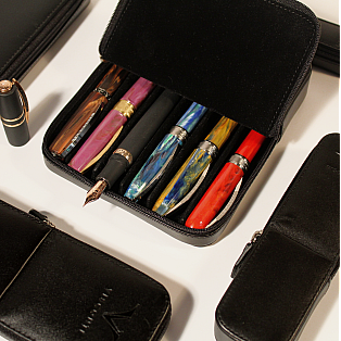 Visconti Leather Black Pen Pouch Sixfold