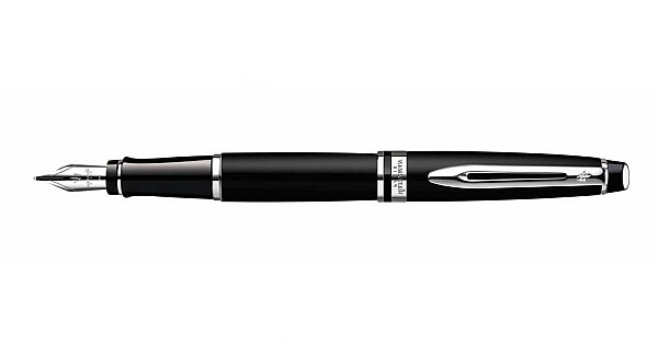 Waterman Carène Black Sea Vulpen | Hoogglans Zwart & 23k Gouden Clip | Fijne penpunt met blauwe inktcartridge | Geschenkdoos