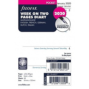 Filofax Refill 2026 Pocket White - Vecka på 2 sidor