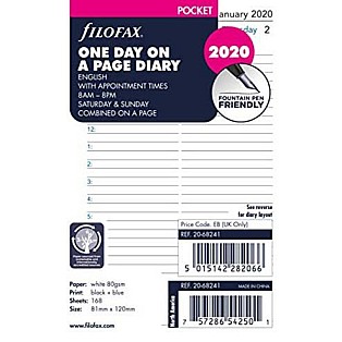 Recambio Filofax 2026 Pocket Blanco - Día en 1 página