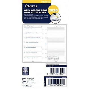 Recambio Filofax 2026 Personal Blanco - Semana en 1 página con Notas