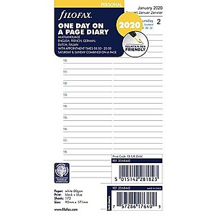 Recambio Filofax 2026 Personal Blanco - Día en 1 página