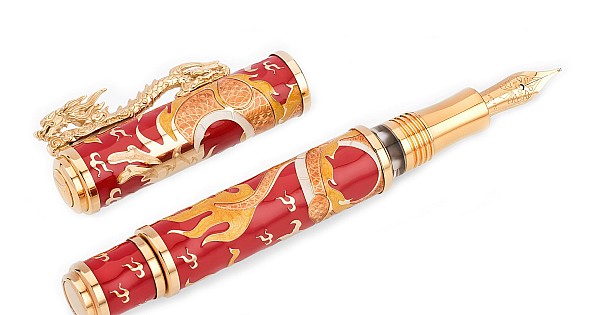 Jinhao 5000 Chinese Dragon Vulpen, Geel en Goud Kleur 18KGP Medium Penpunt, Luxe Zakelijke Inkt Pen